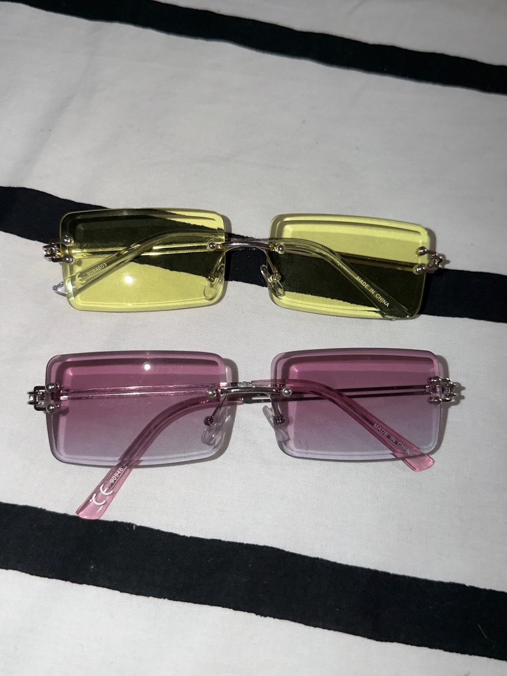 Yellow and Pink Rectangular Rimless Fashion Sunglasses